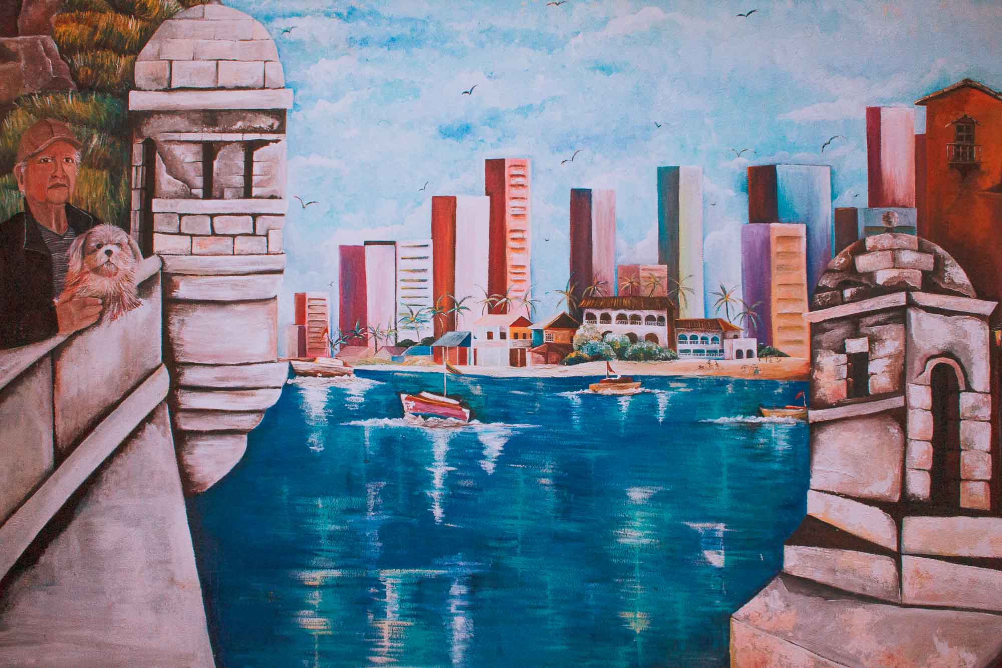 Mural de la bahía de Cartagena desde las murallas